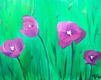Amapolas moradas, pintura al óleo