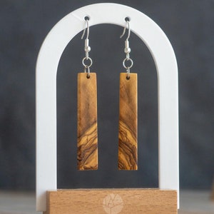 Olivenholz Ohrringe - Art Deco geometrischer Schmuck aus leichtem natürlichen mediterranen Holz