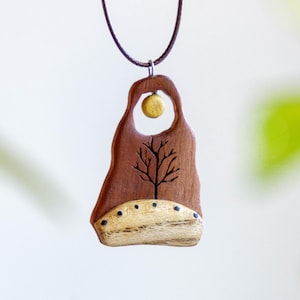 Collier pendentif paysage abstrait - Bijoux inspirés de la nature sculptés à la main, cordon réglable, accessoire bohème minimaliste, cadeau unique pour elle