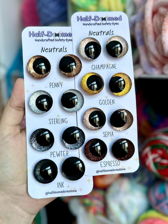 Neutral Safety Eyes for Plushies & Stuffed Animals - 25mm and 30mm Sparkly Ready to Ship - One Pair High Quality Handpainted Kawaii Eyes