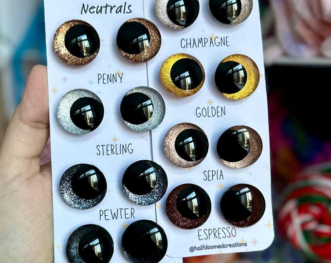 Featured listing image: Neutral Safety Eyes for Plushies & Stuffed Animals - 25mm and 30mm Sparkly Ready to Ship - One Pair High Quality Handpainted Kawaii Eyes