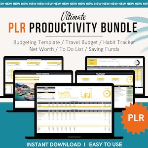 PLR-productiviteit Google-spreadsheetbundel Nettowaarde-sjabloon Gewoontetracker-budget PLR-spreadsheet Bespaar reisbudgetsjabloon Takenlijst Doorverkopen
