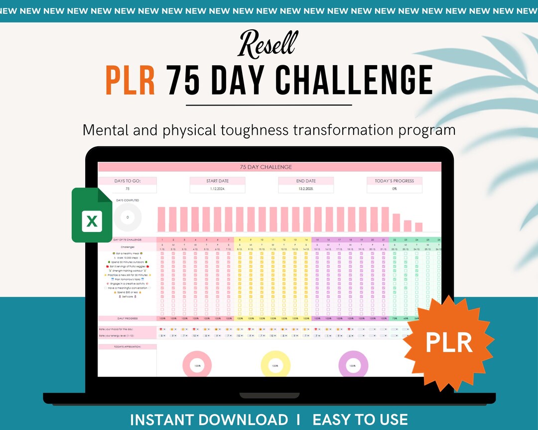 PLR 75 Day Challenge Tracker 2026: Resell Google Sheets Spreadsheet ...