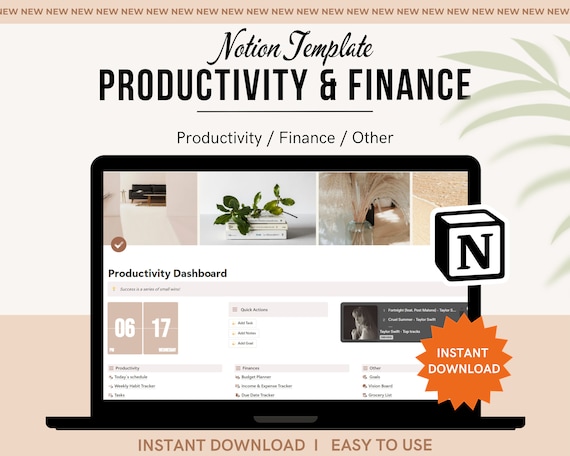 Notion Productivity & Finance Planner Template (Digital Download)