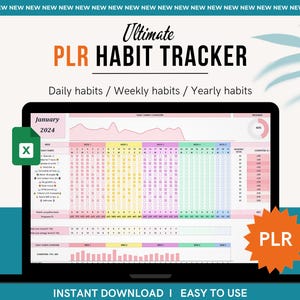 PLR-sjabloon gewoontetracker PLR Google Spreadsheets PLR-spreadsheetsjabloon Daily Habbit Planner Tracker Productiviteit Jaarlijkse gewoontentracker doorverkopen