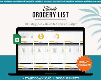 Bearbeitbare Einkaufsliste Google Sheet: Wöchentlicher Essensplaner (Digitaler Download)