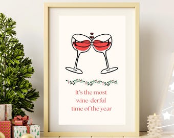 Lustiger Weihnachtswein Kunstdruck, Urlaub Dekor (Digitaler Download)