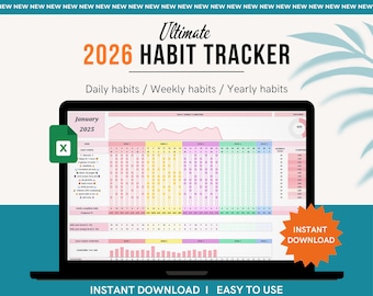 2026 Habit Tracker: Floral Google Sheets Planer (Digitaler Download)