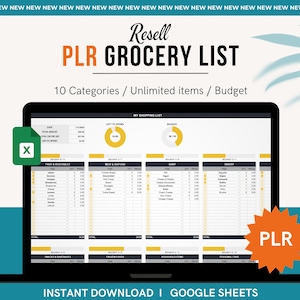 PLR Grocery List Printable Grocery List resell Google Sheet Printable Weekly Grocery Planner Food Shopping List Google Sheets Budget Sheets