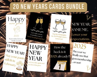 Frohes Neues Jahr Karten, 20 Card Bundle, Printable