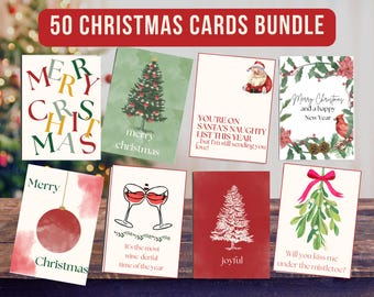 Set von 50 Weihnachtskarten, lustiges Bundle, bedruckbar, Grußkarte, Feiertagskarte