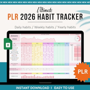 PLR 2026 Habit Tracker Google Sheet: Resell Rights, Floral Design (Digital Download)