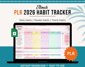 PLR 2026 Habit Tracker Google Sheet: Wiederverkaufsrechte, Florales Design (Digitaler Download)