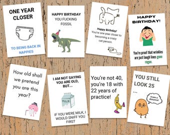 Lustige Geburtstagskarten: 30 druckbare Designs (PDF)