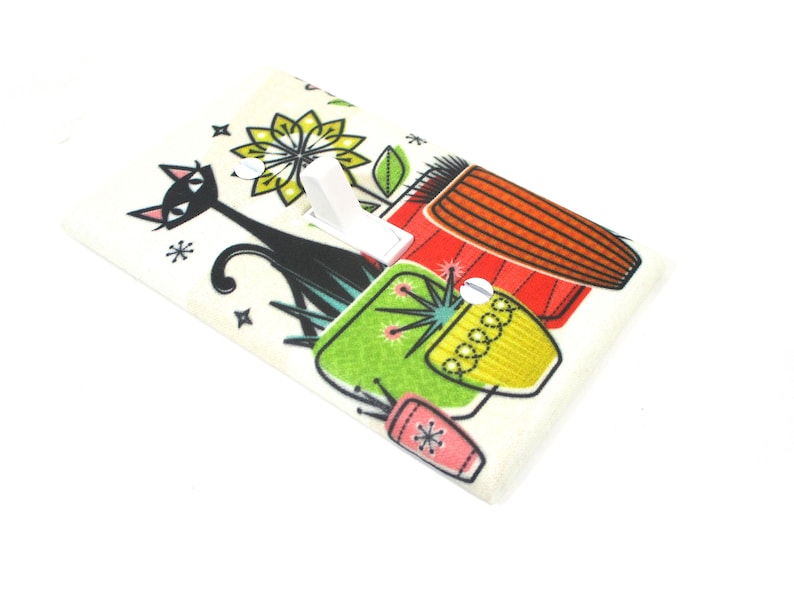 Mid Century Modern Cats and Plants Handmade Gift for home Decor Light Switch Cover Plate Vintage Wall Art Living Room image 3