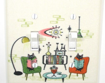 best gift for her Mid Century Modern Atomic Living Room Cats Vintage Retro Home Decor Light Switch Cover Plate Wall Art Gift 1950s 1960s MCM