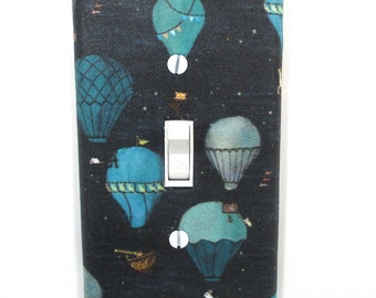 Blue Hot Air Balloon Light Switch Cover Plate Boho Nursery Decor Gender Neutral Handmade Gift