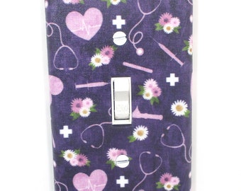 Purple Floral Medical Supplies Light switch cover plate Home Decor Doctor office decor Nurse Gift