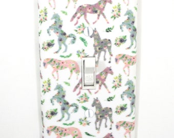 Floral Western Nursery Decor Pastel Flower Horses Light Switch Cover Plate Cowgirl Wall Art Unique Gift for Baby Girls Horse Bedroom