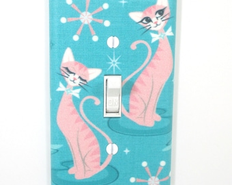 Mid Century Modern Pink Cats Vintage Retro Home Decor Light Switch Cover Plate Wall Art Decoration Gift for Cat Lover 1950s 1960s Turquoise
