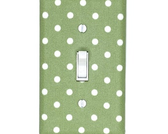 Pastel Sage Green Polka Dots Nursery Decor Light Switch Cover Plate Wall Art White Polka Dot Home Gift Handmade Gift for Her Baby Bedroom