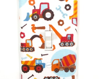 Construction Truck Wall Art Nursery Decor Boy Cement Truck Tractor Light Switch Cover Handmade Gift Baby Bedroom Gifts Dump Truck