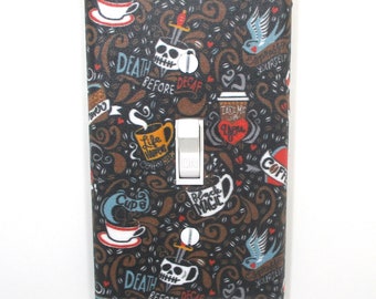 Brewed and Tattooed Coffee Lover Light Switch Cover Plate Kitchen Decor Wall Art Handmade Gift