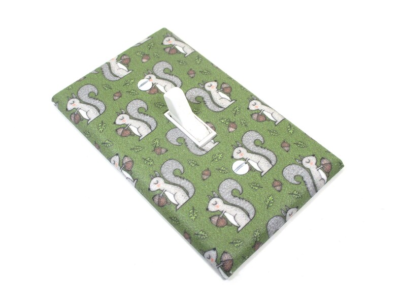Cute Squirrel on Green Light Switch Cover Plate Woodland Nursery Decor Unique Housewarming Gift