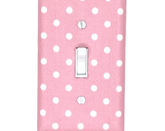 Light Pink Polka Dots Nursery Decor Light Switch Cover Plate Wall Art White Polka Dot Home Gift Handmade Gift for Her Baby Bedroom Birthday