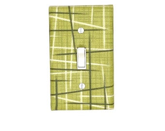Avocado Green Cream Mid Century Modern Wall Art Abstract Geometric Print Colorful Maximalist Home Gift for Home Decor Light Switch Cover