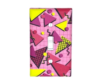 80s Home Decor Abstract Pink Neon Geometric Shapes Light Switch Cover Plate Wall Art Best Gift for Friends 1980s Handmade Gifts