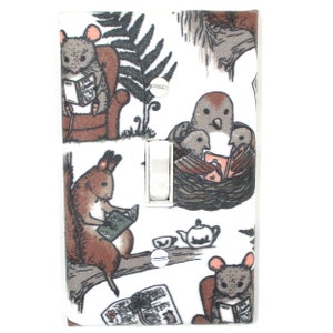 Animals Reading Books Light Switch Cover Plate Woodland Nursey Decor Mouse Bird Squirrel image 2