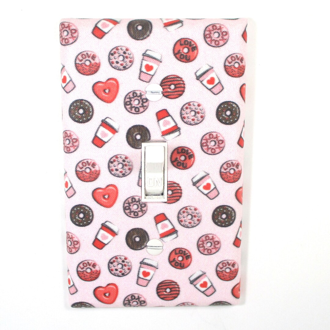Pink Coffee and Donuts Lover Light Switch Cover Plate Valentine's Day