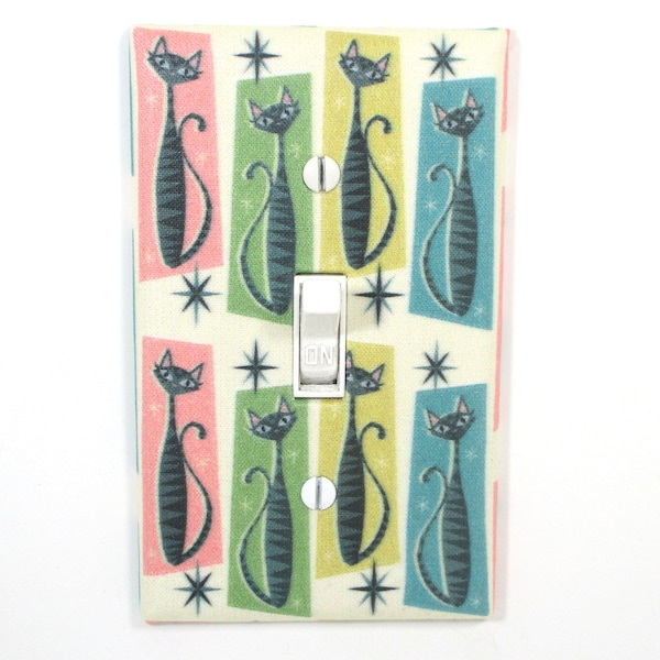 Mid Century Modern Atomic Black Cats Vintage Retro Home Decor Light Switch Cover Plate Wall Art Gift for Cat Lover 1950s 1960s Rainbow