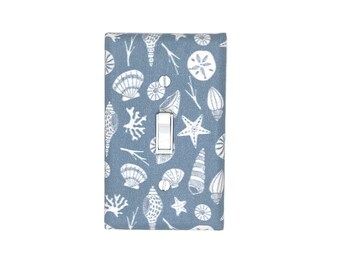 Blue Seashell Wall Art Bathroom Decor Light Switch Cover Nautical Themed Handmade Coastal Ocean-inspired Home Gift for Home Beach House