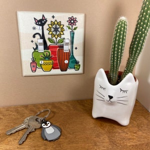 Mid Century Modern Cats and Plants Handmade Gift for home Decor Light Switch Cover Plate Vintage Wall Art Living Room image 5