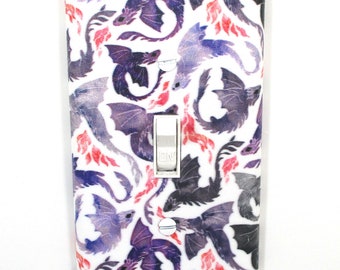Best Gift for Her Purple and Gray Dragon Wall Art Light Switch Cover Plate Handmade Gift for Kids Room Wall Decor Unique Gifts Geek Fantasy