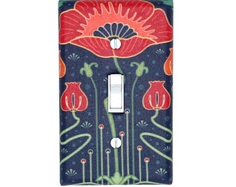 Red Poppy Flower Floral Art Nouveau Decor Wall Art Light Switch Cover Gift for Home Gift Handmade Art Deco Print Vintage Retro