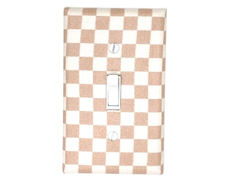 Camel Brown and Cream Checkered Wall Art Light Switch Cover Nursery Decor Gifts Home Gift Unique Room Decor Farmhouse Check Checkerboard