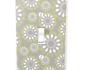 Light Switch Cover Plate Girls Boho Nursery Decor Gray White and Yellow Flowers Floral Wall Art Home Decoration Handmade Gift