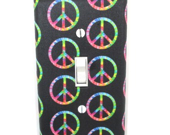 Rainbow Tie Dye Peace Sign Light Switch Cover Plate Teen Girl Bedroom Decor Hippie Gift