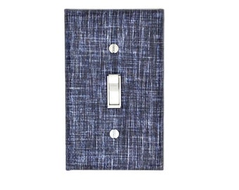 Slate Blue Faux Linen Grunge Textured Wall Art Light Switch Cover Plate Home Gift for Home Decor Bedroom Office Housewarming Switchplate