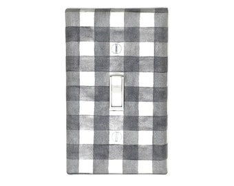 Gray Gingham Nursery Decor Light Switch Cover Plate Watercolor Wall Art Handmade Gift Home Gift for Home Decor Minimalist