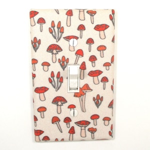 1970s Retro Cream and Red Mushroom Decor Light Switch Cover Plate Vintage Home Nursery Decor Bedroom Handmade Gift