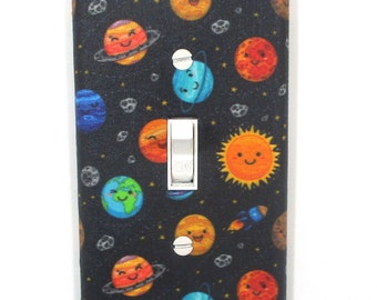 Space Nursery Decor Solar System Wall Decor Happy Space Light Switch Cover Plate  Nursery Decor Planet Earth Mars Sun Stars Geek Gift