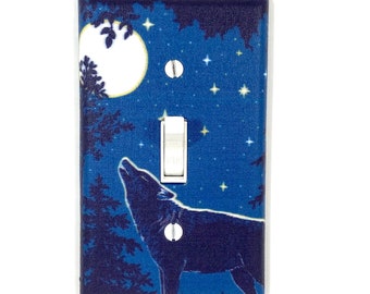 Wolf Howling at the Moon Light Switch Cover Plate Woodland Nursery Decor Wolves Wall Art Handmade Gift Home Decor Gifts