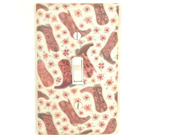 Pink Cowgirl Boots Wall Art Western Nursery Decor Light Switch Cover Plate Cow Girl Boot Handmade Gift Housewarming Gifts Floral Flower