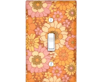 Orange 70s Decor Groovy Flowers Wall Art Light Switch Cover Plate Floral Wall Art Home Gift Handmade Gift for Her Spring Boho Retro Inspired