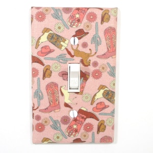 Pink Western Nursery Decor Light Switch Cover Plate Cowgirl Wall Art Unique Gift for Baby Girls Bedroom Horse Cowboy Boot image 1