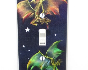 Green and Gold Dragon Light Switch Cover Plate Dungeon Room Decor Fantasy Home Decor Unique Geek Gift Wall Art Decoration